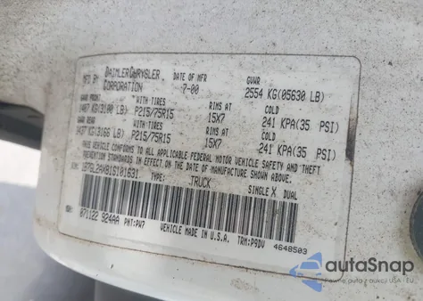 2001 Dodge Dakota Slt/Sport из США, поврежденный, VIN 1B7GL2AX81S101631